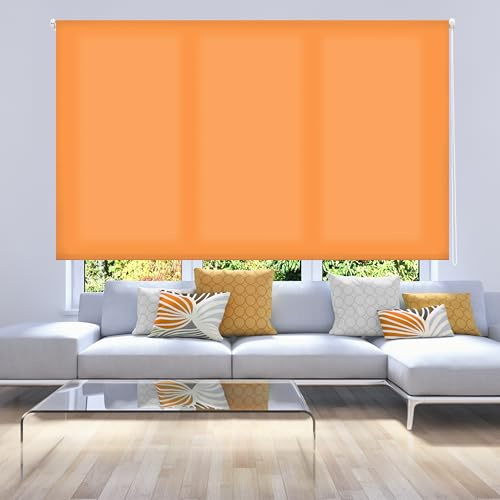 ECOMMERC3 | Estor Enrollable Translúcido Liso 160x175 Ancho x Alto - Estor Enrollable Medida Tela 157x170 - Estor Fácil Instalación a Pared o Techo - Estor Naranja