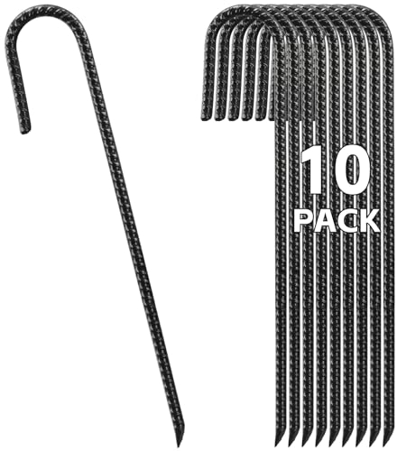 Bodenankerpfähle Erdanker 40cm, Schwerlast Bodenanker Trampolin 10 Stück, Verzinkt J-Haken Anchor Zeltnägel Erdnagel, Garten Heringe Erdnägel Stabil Erdanker für Zelten, Camping, Zaun