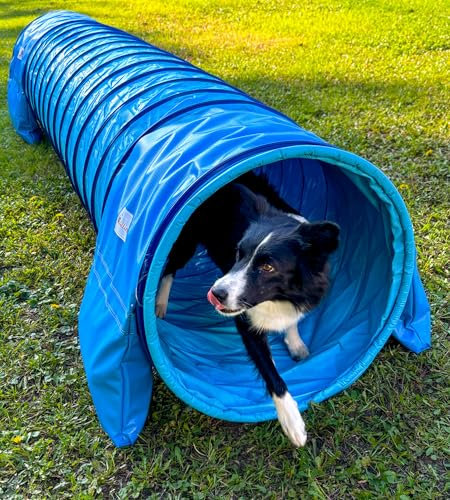 Callieway® Dog Agility Tunnel Profi Hunde Tunnel Agility Gerät (Stützsandsäcke bereits inklusive) (Himmelblau-Cyan, 4m)