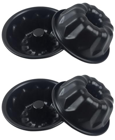 LoveDeal Mini Fluted Cake Pan for Baking 4 Inch, Nonstick Metal Fluted Cake Pan, Carbon Steel Samll Pound Mold for Cupcake, Muffin, Brownie, Kugelhopf, Jello - Black,4Pcs Per Pack