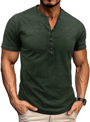 LAOARA T-shirt herr Henley skjorta kortärmad sommar t-shirts V-hals knappslå bomull vintage M-3XL