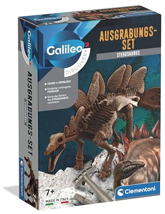 Clementoni Galileo Discovery Set di scavi Stegosaurus - scavare fossili e sperimentare la realtà aumentata - Scatola per esperimenti per bambini dai 7 anni 59436