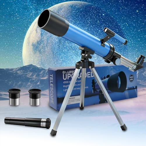 Luzsco Télescope astronomique pour enfants de 8 à 12 ans avec trépied | Télescope débutant d'ouverture de 50 mm | Cadeau éducatif pour garçons et filles de 6 à 12 ans | Portable | 2 oculaires 20X-66X