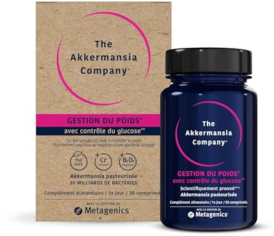 The Akkermansia Company Gestion du poids - Probiotiques, Vitamine D, B1 et B2 - Pour améliorer l'équilibre de la flore intestinale - 30 comprimés