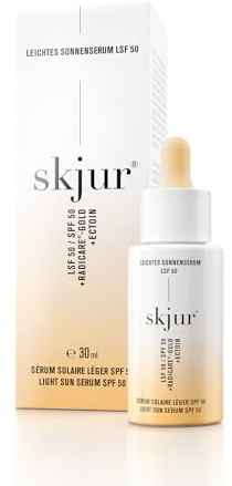 Skjur Siero solare leggero SPF 50 – Siero viso con protezione solare [dai raggi UVA e UVB], Ectoin & Radicare Gold – Siero viso – Siero per la cura del viso – Siero anti-età – Skincare vegano (30 ml)