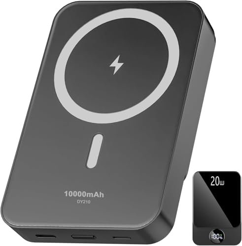 Power Bank con, Wireless Powerbank Magnetico 10000mAh, PD 20W Ricarica Rapida Batteria Esterna Magnetica con e cavo di ricarica USB-C per iPhone 16/15/14/13/12/Pro/Plus/Pro Max (Nero)
