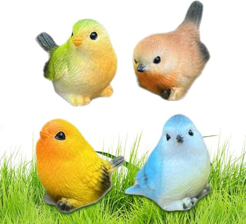 Generico Statua Di Uccelli - 4 Statue da Giardino per Esterni - Scultura Realistica Figura Di Passero Per Interni Esterni Giardino Fattoria Aiuola Prato Stagno Casa