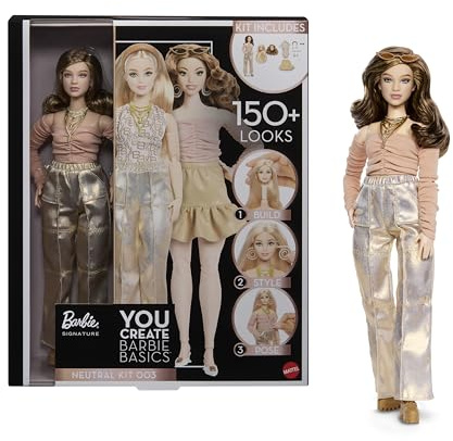 Barbie Basics You Create Neutral Kit 003 docka och kläder | Anpassningsbar modedocka med kläder i universal passform, poserbar kropp och utbytbara dockhuvuden, JJX37