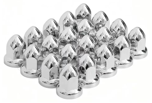 JESONN 20 PCS 33mm Chrome ABS Plastic Lug Nut Covers Caps with Flange Push on Bullet for Semi Trucks (20)