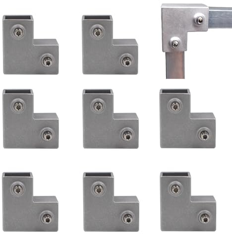 QoTang 8 Pièces Connecteur de Tube Carré,Raccord de Tuyau en D'aluminium L Forme 2 Voies pour Raccordement de Tuyaux Carré 25x25 mm