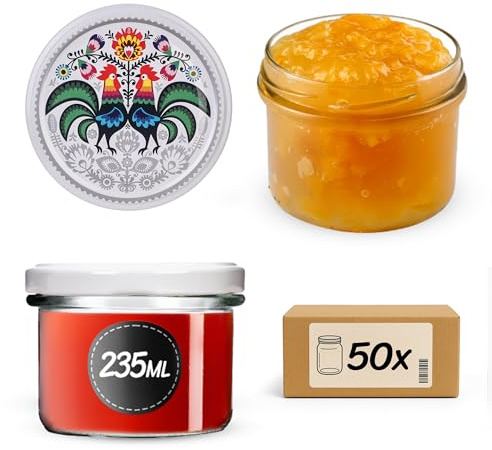 KADAX konserveringsburkar 235 ml med skruvlock fi82 mm, små syltburkar med lock, skruvburkar för sylt och honung, fallburkar, glasburkar (kranar, 50 stycken)
