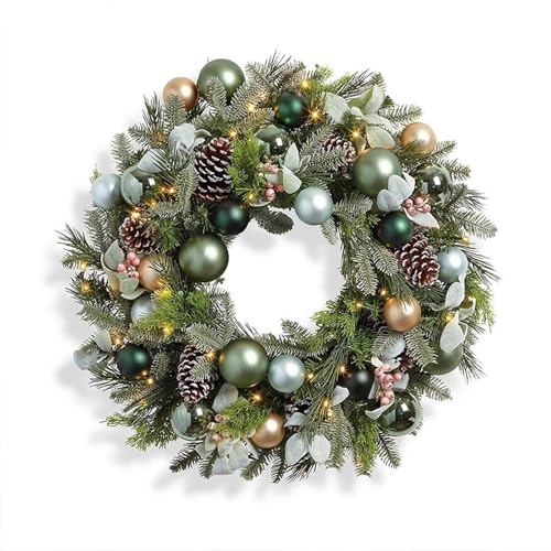 Julgirlang med Ljus, Stor Upplyst Julkrans for Ytterdörr, Cederträgirlang for Dörrgirlang, Trappräcke Eller Bröllopsfest(50cm/20in)