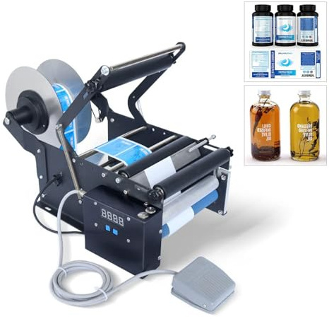 Etiketteringsmaskin Med Handvev,Självhäftande Etikettmaskin,Halvautomatisk,20-40 Etiketter/Min,Med Justerbar Diameter 20-100 Mm,För Plastflaskor På Kontor Och I Logistik