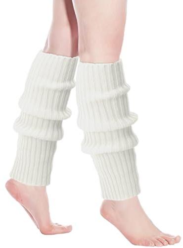 WUFKOP Par de Calentadores de Piernas de Punto, Calentadores Blancos Elásticos y Adaptables para Mujeres y Niñas, para Danza, Yoga e Invierno