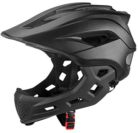 Kids Full Face Helmet, Kids Full Face Bike Helmet,BMX Dirtbike Skateboard with Detachable Chin Guard,2 In 1 Kids Full Face Bike Helmets for Children Teenager (Black)