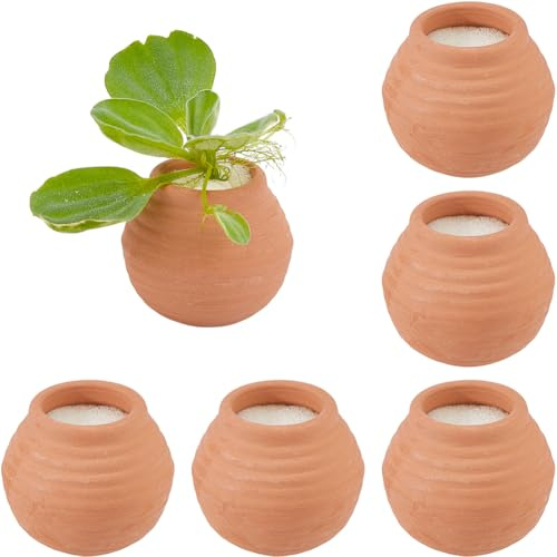 SUPERFINDINGS 6PCS Aquatic Plant Pots Sienna Aquarium Submerged Plant Pot Ceramic Aquatic Decor Plant Cup Holder Aquarium Plant Weight Pot with Sponge for Fish Tank Accessories Landscaping Ornaments