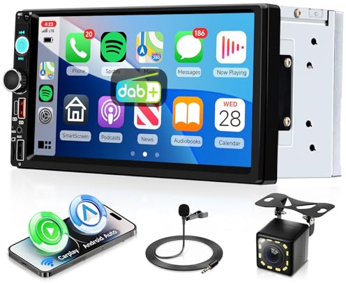 VECHTEL Dab+/Dab Radio de Coche 2 DIN con CarPlay Android Auto Inalambrico, 7 Pulgadas IPS HD Pantalla Táctil Radio Coche Soporte Bluetooth Radio FM/Am/RDS USB/Tipo C Mirror Link SWC Cámara Trasera