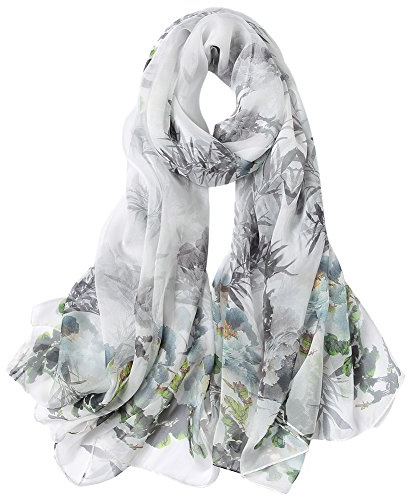 STORY OF SHANGHAI 100% Mulberry Silk Scarf for Women Snow-Capped leaves