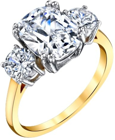 Metal Masters Co. Sterling Silver 925 Meghan Markle 14K Gold Plated Cushion Cubic Zirconia Wedding Engagement Ring 8
