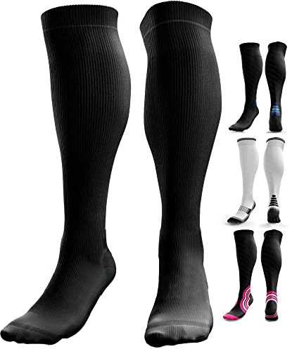 aZengear Kompressionsstrümpfe für Damen Herren (20-30 mmHg Klasse 2) Stützstrümpfe Medizinisch Kompressionssocken Waden Kompression für Laufen Reise Flug Sport Schwangerschaft (Schwarz, L/XL)