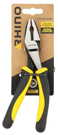 RHINO - Pince universelle 180 mm à manche coudé - Fabriqué en Acier (Chrome Vanadium) - Coupe & Serre - Manche ergonomique coudé de 25° qui facilite la préhension - Garantie à vie
