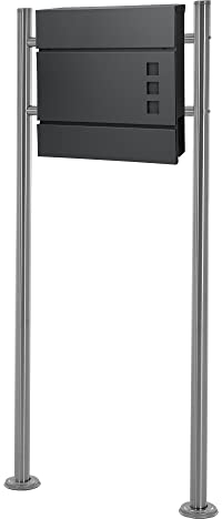 ECD Germany Buzón Correos de Pie 37 x 10,5 x 36,5cm Acero Diseño Moderno Antracita y Soporte Pedestal Plateado 120cm Altura Portal Compartimiento Integrado Periódicos Cerradura con 2 Juegos de Llaves