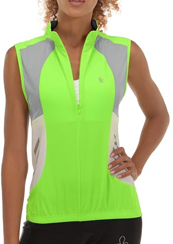 Little Donkey Andy Women's Half Zip Bike Vests Sleeveless Cycling Jerseys Shirts Running Breathable UPF50 4 Rear Pockets Fluorescent Yellow S