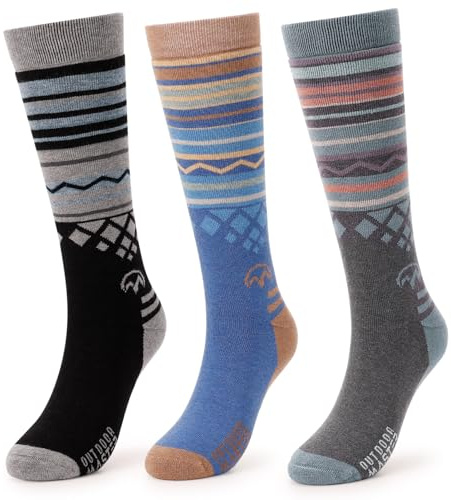 OutdoorMaster Ski Socks, Merino Wool Ski Socks for Men & Women, Thermal Winter Warm & Breathable Snowboarding Socks for Cold Weather, Over The Calf Non-Slip Cuff, Machine Washable