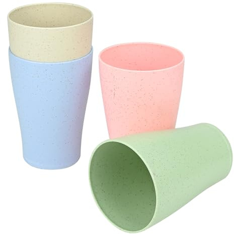 4Pcs Plastic Cups, 300ml Unbreakable Reusable Drinking Cups for Adults Kids Lightweight Picnic Cups, Tea, Milk, Juice, Coke, Coffee Cups, Heat and Cold Resistant, Dishwasher and Microwave Safety