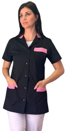 tessile astorino Camice da Lavoro Donna per Maestra Asilo Scuola Materna Imprese di Pulizie Alimentari Macelleria Divisa Bicolore Personalizzata con Nome (Nero e Rosa, M)