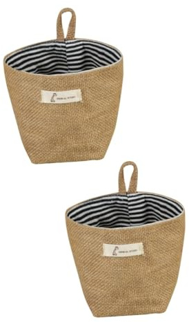 Alipis 2piezas Cesta De Almacenamiento Colgante De Yute Para Decoración De Interiores Saco Pequeño De Algodón Rayas Azules Organizador Multifuncional Para Cosméticos Juguetes y