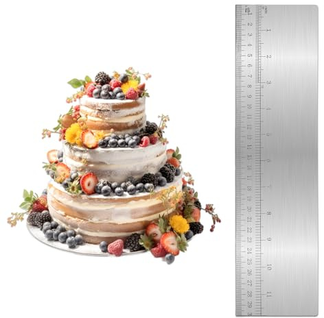 Metal Cake Scraper, 12 Inch Cake Edge Buttercream Smoother with Scale Stainless Steel Baking Decorating Comb Icing Pastry Measuring Tool Cake Leveler for Home Kitchen