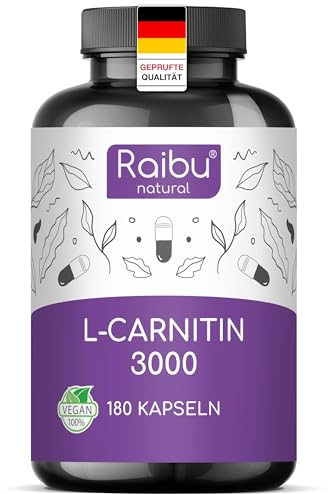 L-Carnitin Kapseln Hochdosiert - 180 Vegane Kapseln, 3000 mg L Carnitin Tartrat pro Tagesdosis - Premium Qualität & Laborgeprüft - Reine, Stabilste Form für Optimale Aufnahme