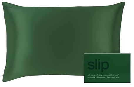 SLIP Queen Kissenbezug 22 Momme Seidenkissenbezug in 51 x 76cm im Petal Design - aus 100% Maulbeer Seide, mit Reißverschluss, atmungsaktiv, ideal für Allergiker, Dunkelgrün
