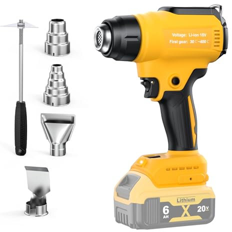 Pistola ad aria calda senza fili per batteria Dewalt da 20 V (senza batteria) pistola termica per saldatura, piegatura dei tubi, rimozione del colore, pistola termica con 4 ugelli.