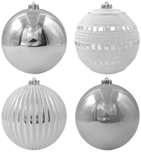 4X Weihnachtskugeln Groß Aussen, Dekokugel Wetterfeste Riesen XXL Outdoor Draußen Kunststoff Weihnachtskugel Christbaumkugeln Kugeln Weihnachten Ø15 cm (Silber)
