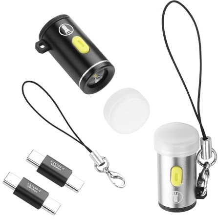 YACSEJAO Ultrakompakte Taschenlampe, 25 mm, USB-Typ-C, Mini-Taschenlampe, LED, Plug-and-Play, keine Batterien, mit 2 USB-C-Anschlüssen, 2 Stück