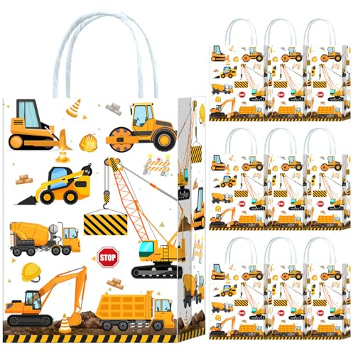 10 stycken presentpåsar, byggarbetsplats partyväskor, grävmaskin presentpåsar papperspåsar med handtag, grävmaskin födelsedag presentväskor, byggarbetsplatser papper gästpresenter påsar presentpåsar