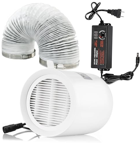 Moonjor 4 Fume Extractor Fan Kit, DC 12V Inline Ventilation Filter Fan w/Check Valve + Dryer Hose + Controller for 3D Printer, Grow Tent, DIY Project