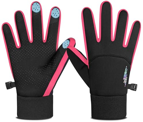 rivmount Kids Warm Winter Gloves Touchscreen Water-Resistant Cycling Running Skiing in Outdoor Cold Weather for Boy Girl Pink M