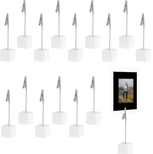 CATELL 30 Stück Fotohalter mit Klammern Fotoständer Holzsockel für Karten