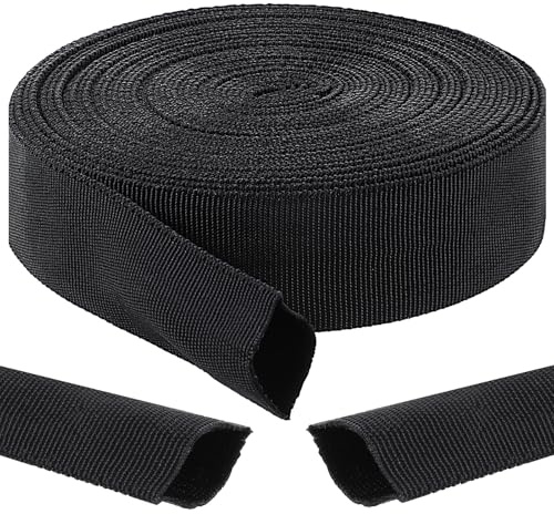 Yuanan 33 Ft Nylon Hydraulic Hose Protector, Polyester Tig Torch Cable Cover Flame Retardant Hydraulic Hose Wrap Black Chain Cover Sturdy for Chain, Wire and Water Pipe Protection-1.5 Inch Id
