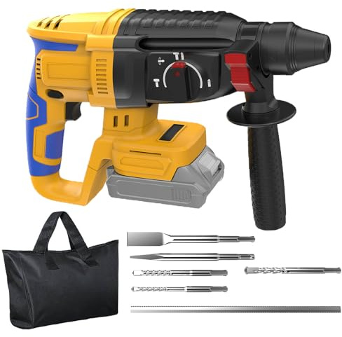 SDS Cordless Rotary Hammer Compatible With Dewalt 20V Battery Brushless SDS Rotary Hammer Drill for Concrete/Masonry/Wood/Metal,4 Modes with Carrying Bag and 5 Drill (Tool Only)