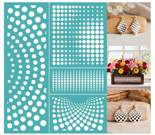 GOMAKERER 2 Sheets Dot Pattern Silkscreen Stencil, Polka Dot Wave Texture Self-Adhesive Silk Screen Printing Stencils Reusable Mesh Stencil for Painting on Wood, T-Shirt, Home Craft