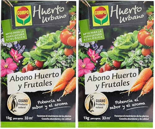 COMPO Abono ecológico natural con guano para todo tipo de plantas, 1 kg, 33 m (Paquete de 2)