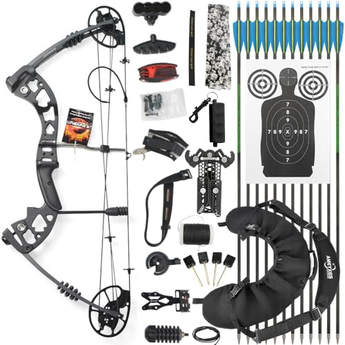 Wolfman Archery Compound Bow Set for Adult and Beginners 25-70lbs Draw Weight 320fps for Outdoor Hunting & Target Shooting (Black, set1)