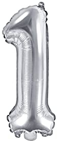 PartyDeco Folienballon Nummer 1 Silber-1. Geburtstag Hochzeit Jahrestag Folienballon Nummer 1- Silber Größe ca. 35 cm Geburtstag Hochzeit Verlobung Silvesterparty Folienballon Hel Deko Geburtstag