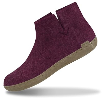 Bottines hautes glerups type G, Mixte Adulte, chausson en Feutre framboise, semelle cuir beige, 44 EU
