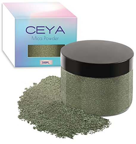 Ceya Mica Powder, 5.3oz/ 150g Olive Green Pearlescent Effect Colorant Pigment Powder for Epoxy Resin, Tumblers, Slime Bath Bomb, Soap Dye, Slime, Candle, Resin Crafting, Paint, Jewelry, Nail Polish