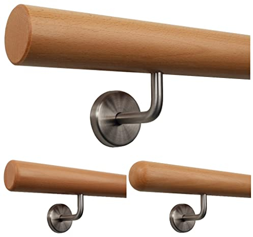 TIBU Handlauf Holz Buche Ø 50 mm Geländer Treppe 0,3m - 5m, Länge 90 cm und Enden gefast
